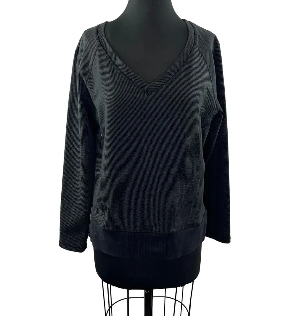 LULULEMON Black After Asana Long Sleeve V-Neck Pullover Sweatshirt w/ Pockets